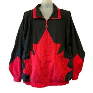 Canada Sportswear Windbreaker Jacket 2XL Red & Black Maple Leaf Zip-Up Nylon